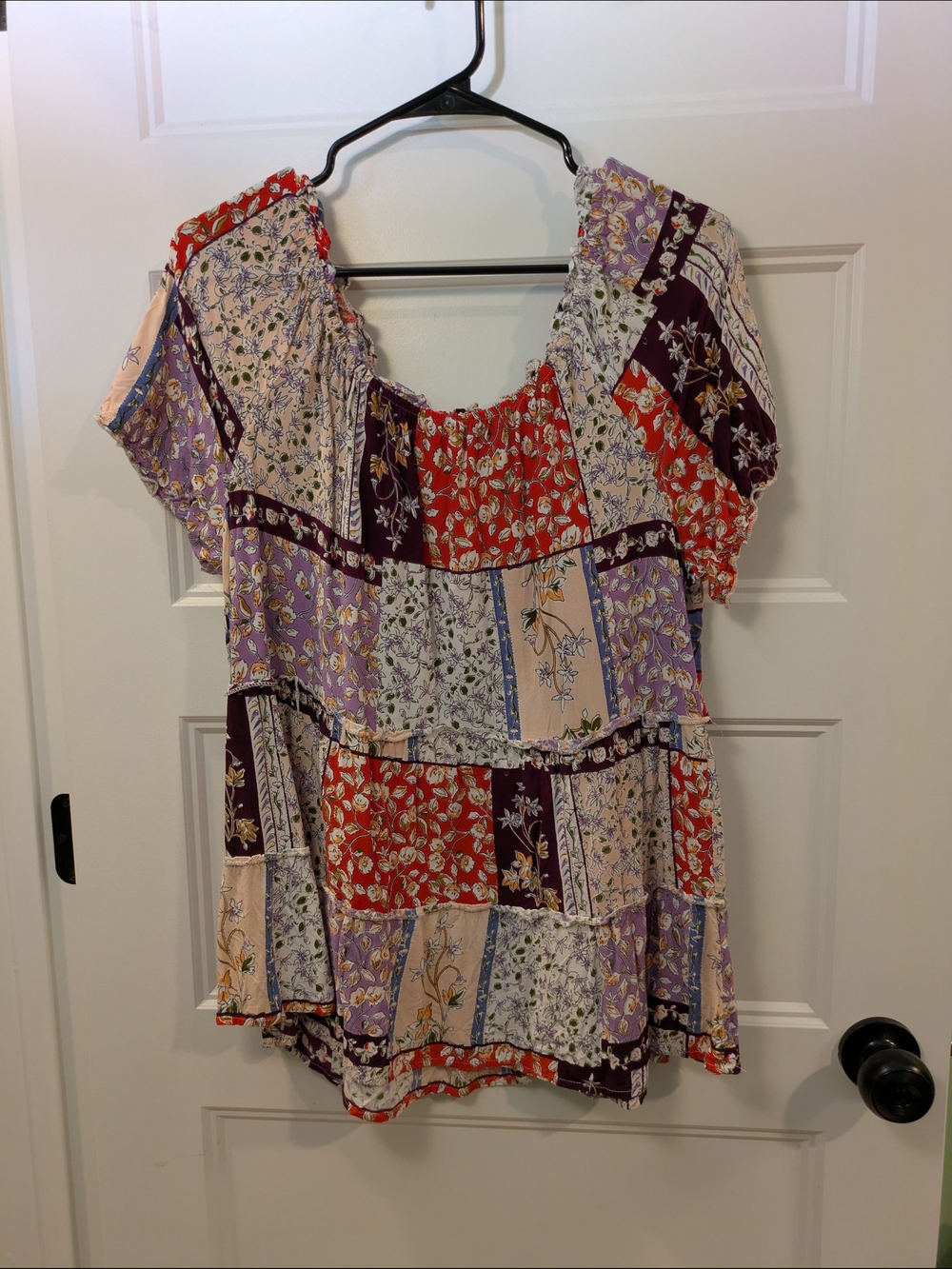 🔴 3/$15 Boho Patchwork Short Sleeve Peasant Top - Multi
